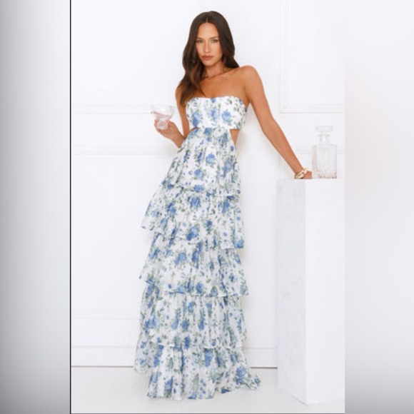 Bloom Spell Strapless Maxi Dress Blue - S size small - Picture 1 of 1